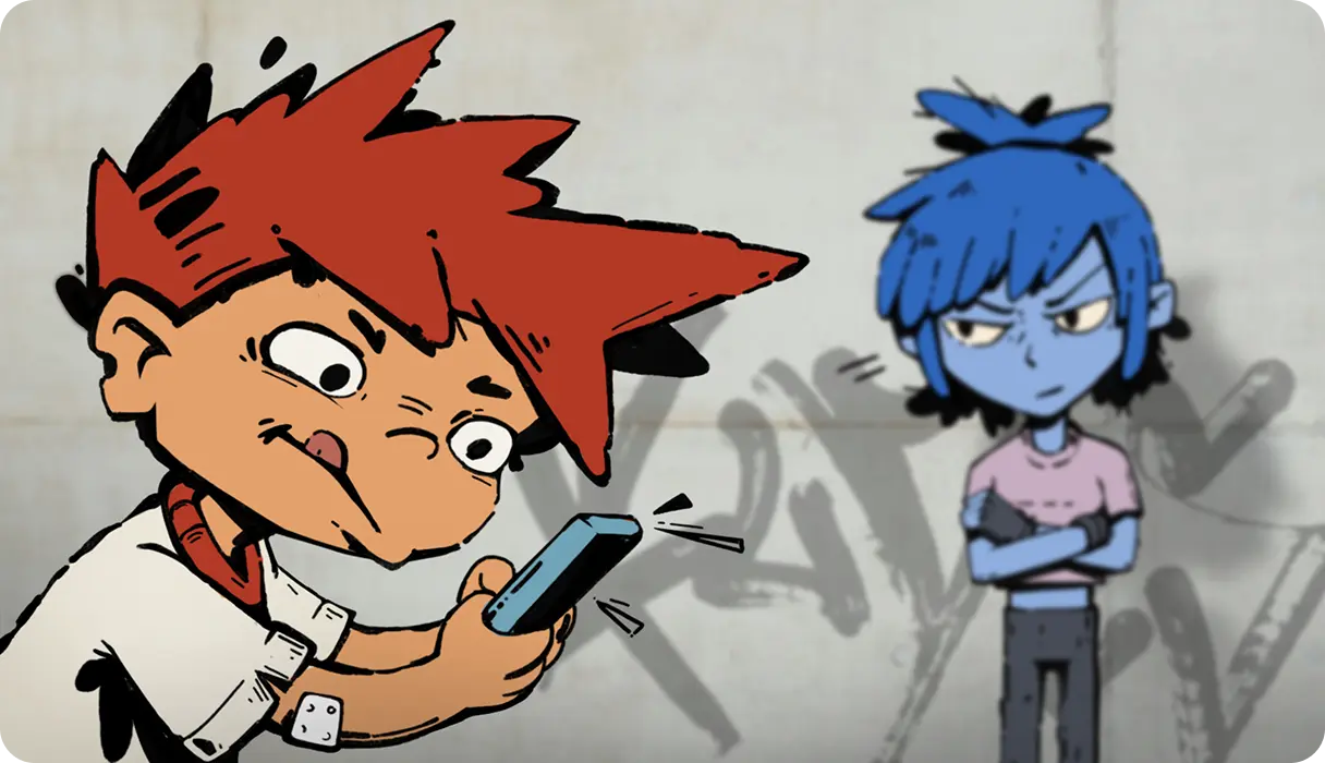 Two children, one distracted by phone
