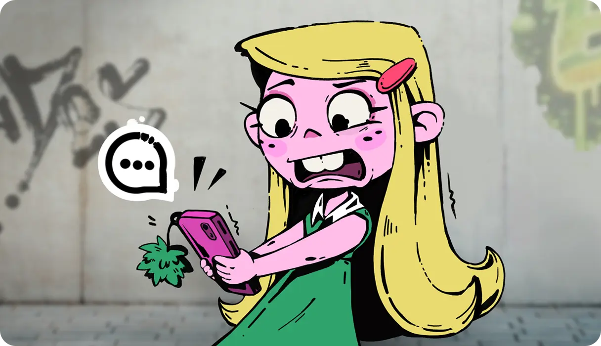 Child reacting to a message on their phone